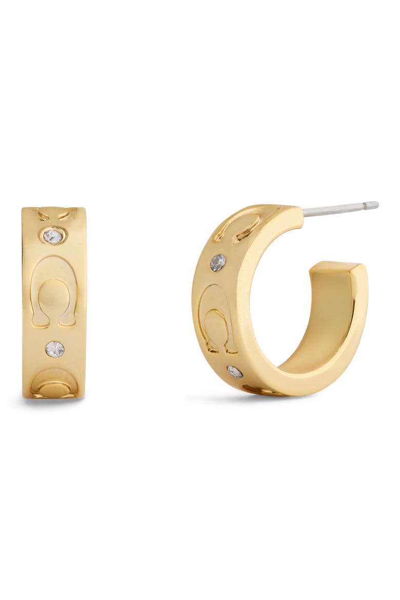 Repeated C Small Huggie Hoop Earrings, Main, color, GOLD