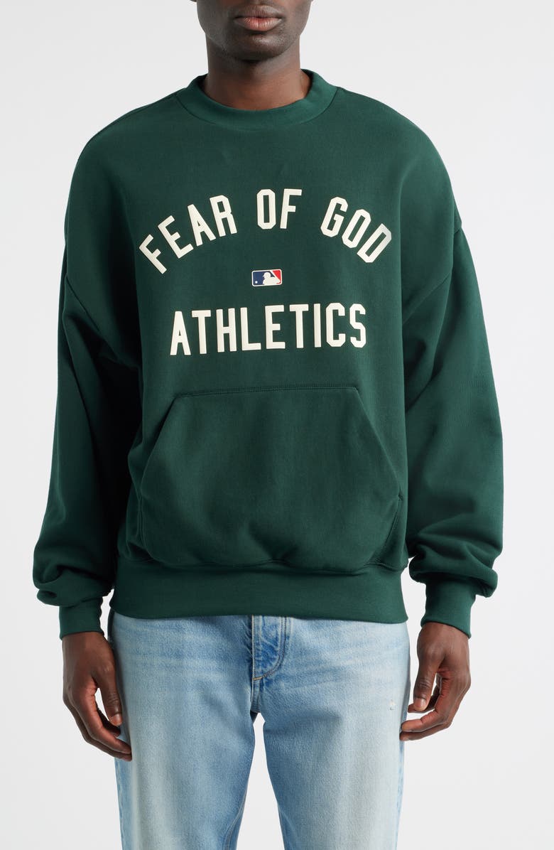 Fear of God Essentials Athletics Sports Fit Crewneck Cotton Sweatshirt, Main, color, Green