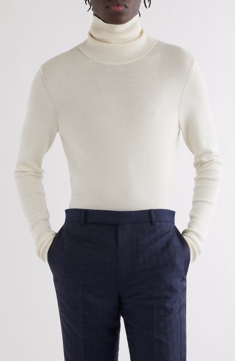 Button Back Wool & Silk Turtleneck Sweater