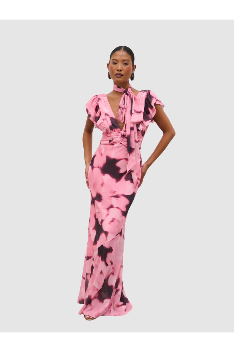 Andi V-Neck Frill Maxi Dress, Main, color, Mint Watercolour Floral
