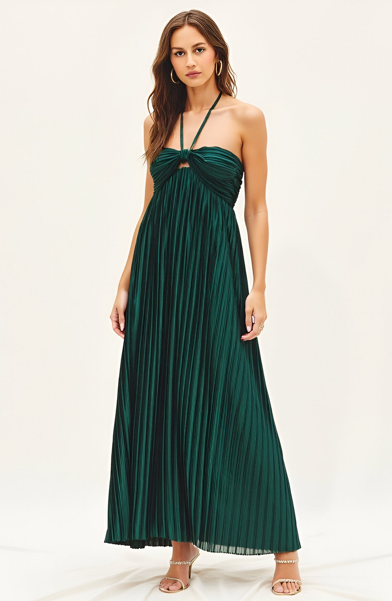 Modenaire Pleated Halter Maxi Dress with Twist Front and Keyhole, Main, color, 