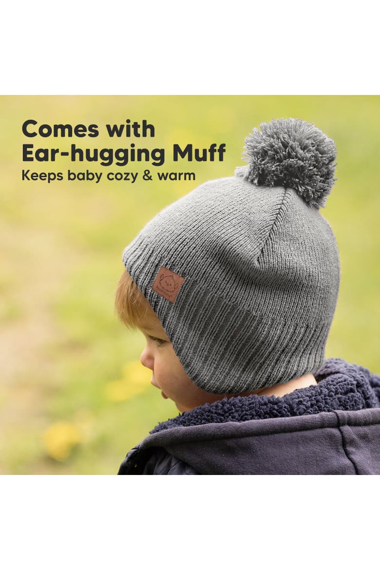 Muff Knitted Beanie, Alternate, color, Gray