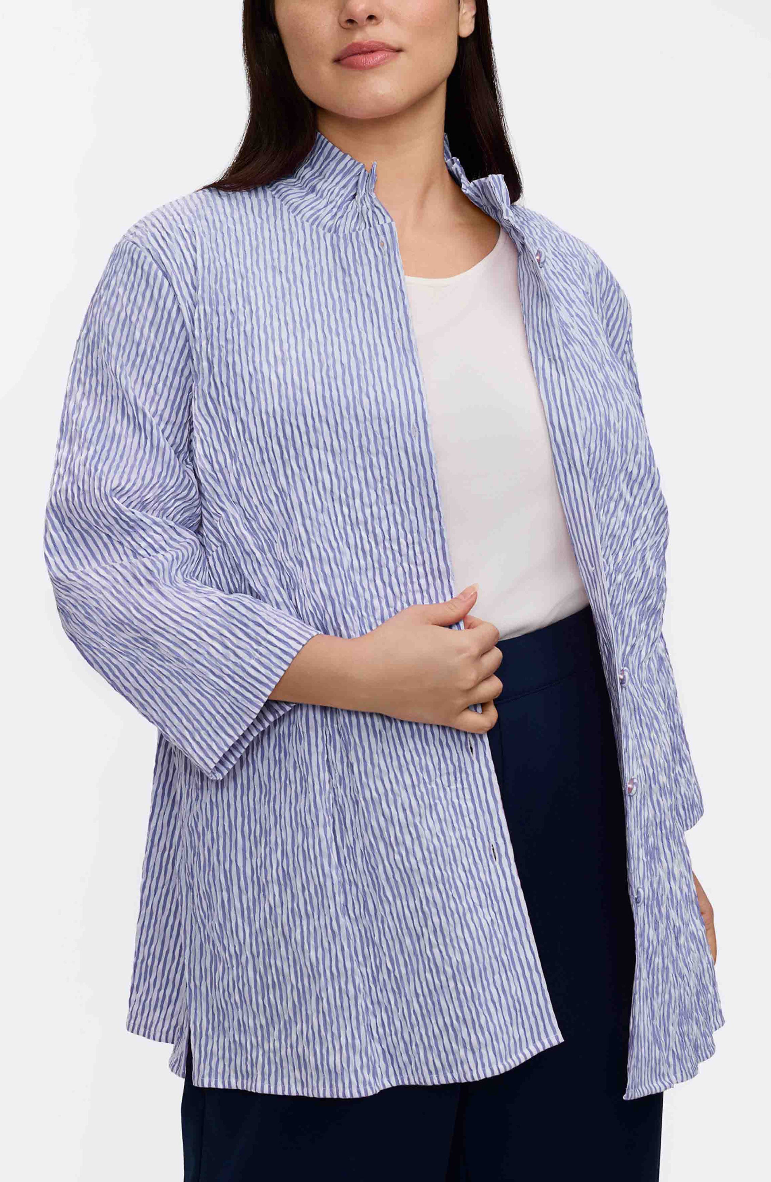 Carolina Stripe Crinkle Jacquard Button-Up Shirt