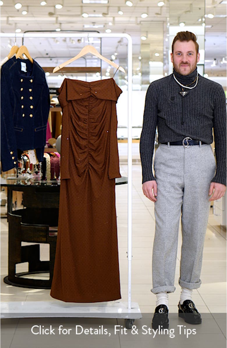 Artura Diamante Off the Shoulder Long Sleeve Maxi Dress, sales video thumbnail