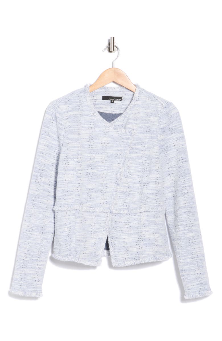 Amanda & Chelsea Fringe Tweed Moto Jacket, Main, color, Blue Multi