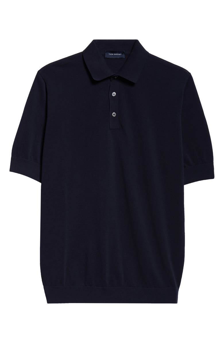 Thom Sweeney Cotton Air Crepe Polo, Alternate, color, Navy