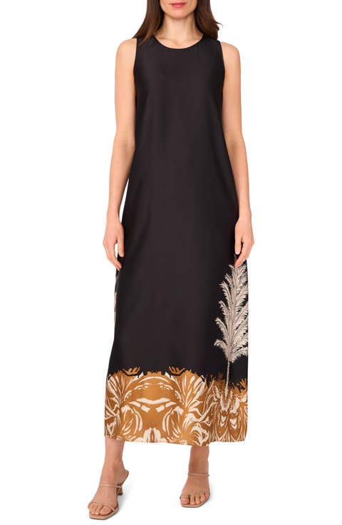 Border Print Sleeveless A-Line Maxi Dress