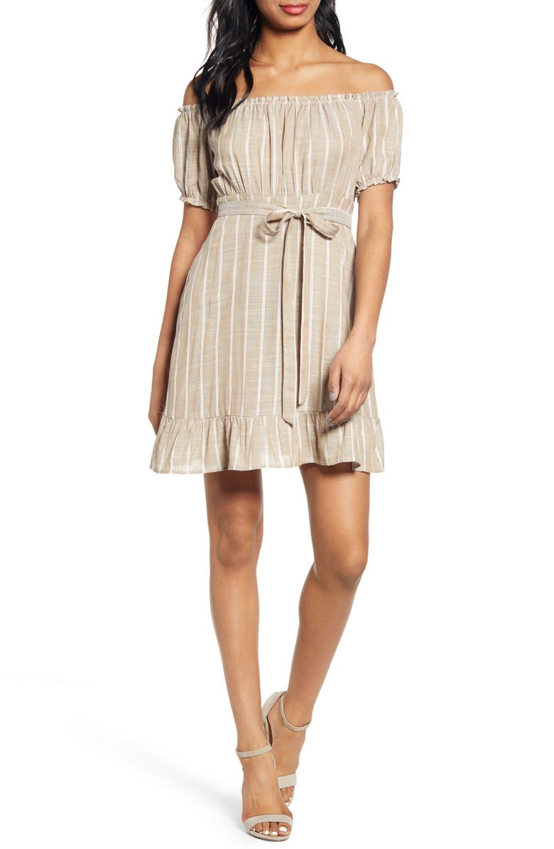 Speechless Stripe Off the Shoulder Minidress, Main, color,