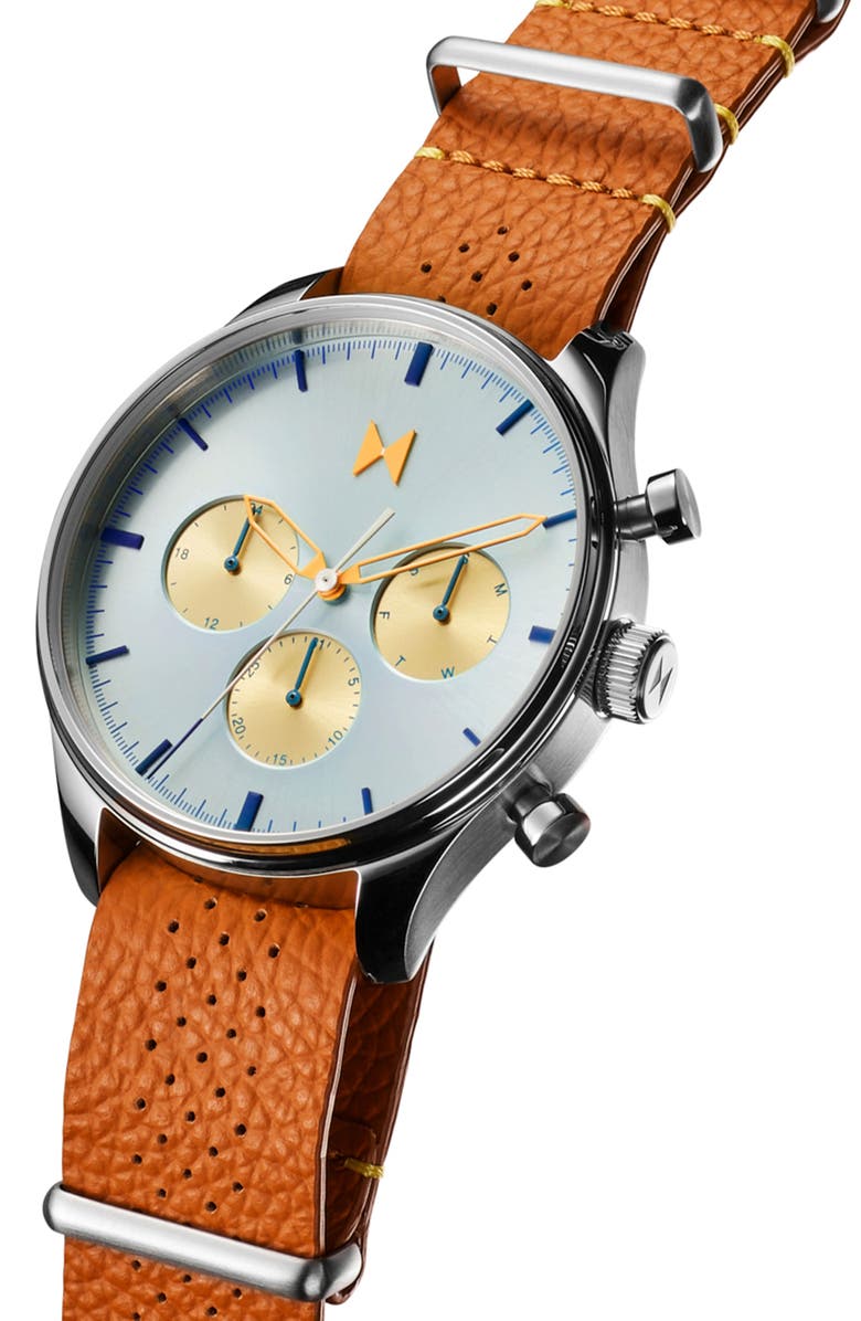 MVMT Airhawk Leather Chronograph Strap Watch, 42mm, Alternate, color, Tan