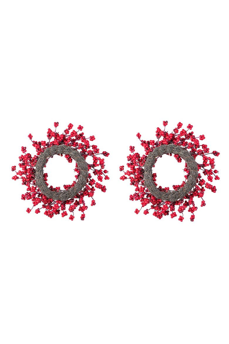 Set of 2 14"D Christmas Mini Red Berries Wreath, Alternate, color, Red