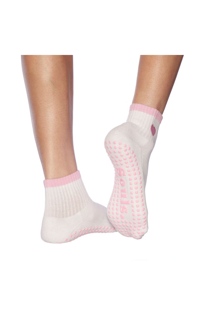 Souls. Pink Heart Ankle Grip Socks, Alternate, color, White