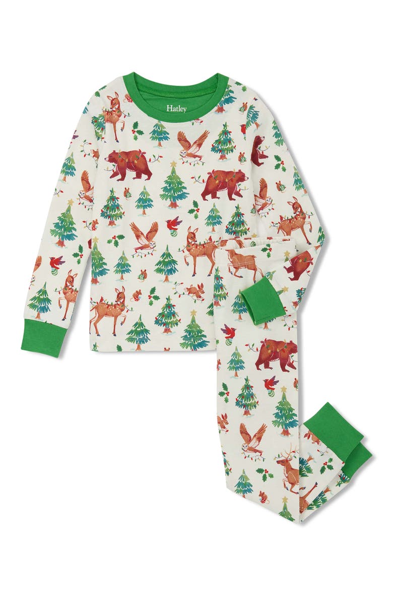 Kids' Holiday Animals Fitted Two-Piece Pajamas, Main, color, CREAM