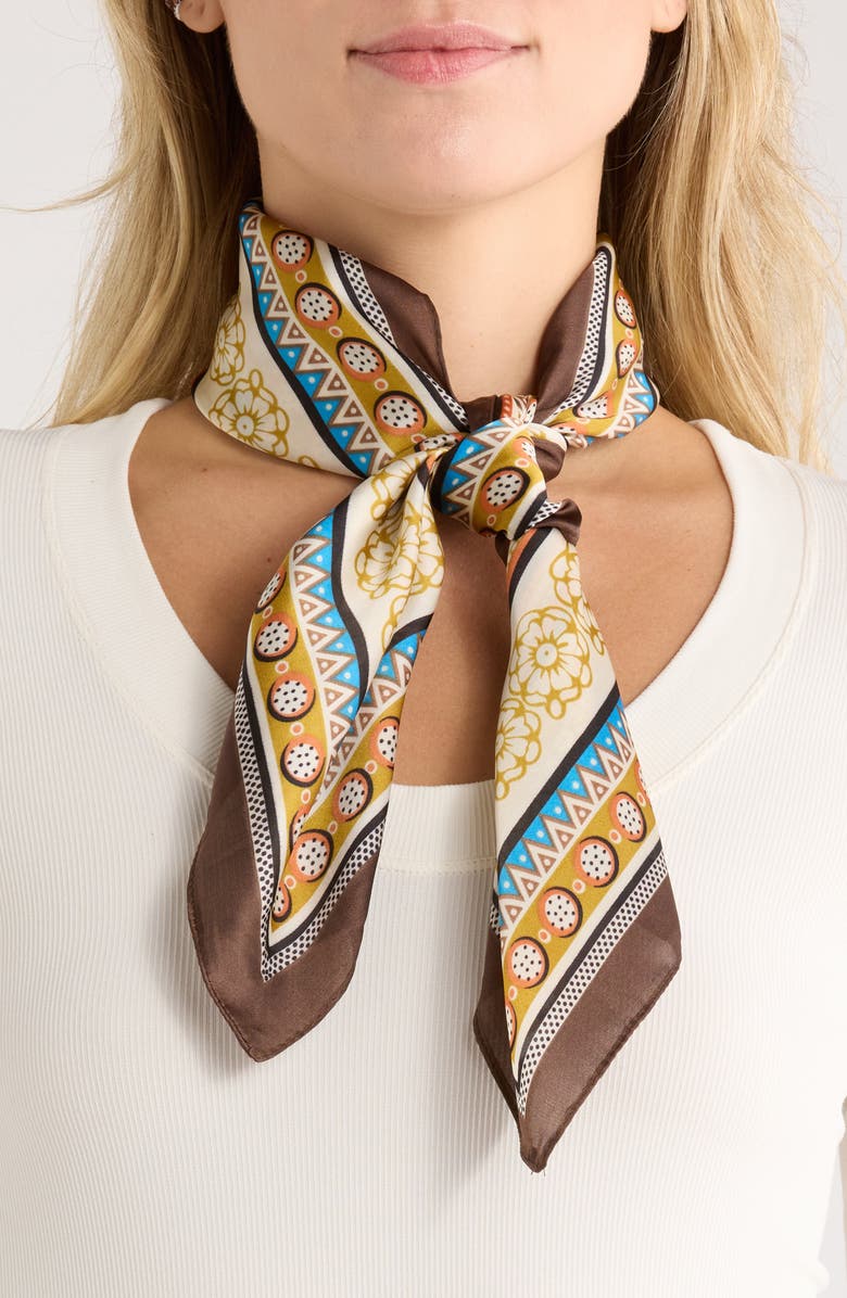 ELLIAN Border Print Satin Square Scarf, Main, color, 