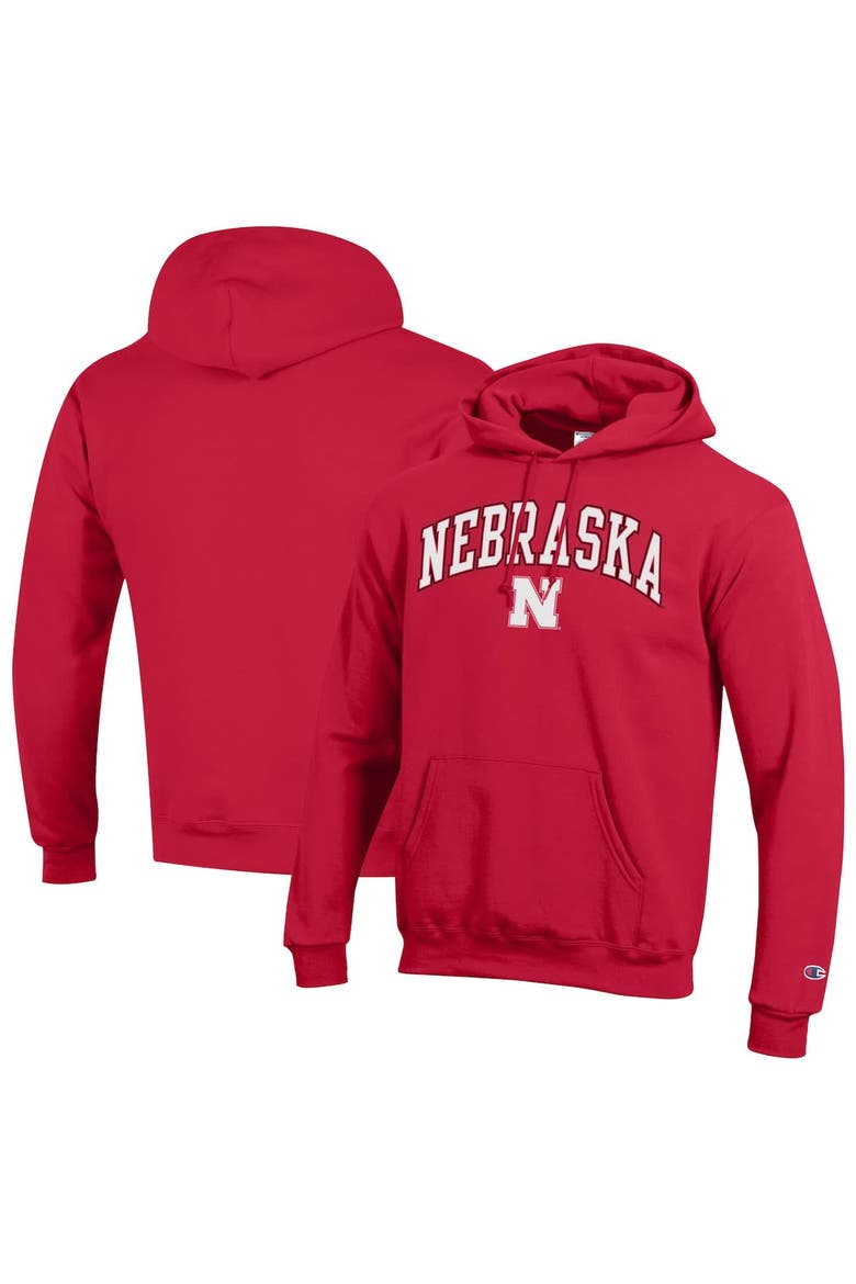 Men's Champion  Scarlet Nebraska Huskers Arched Logo Fleece Pullover Hoodie, Main, color, Scarlet