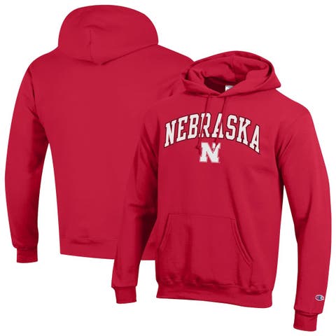 Men's Champion  Scarlet Nebraska Huskers Arched Logo Fleece Pullover Hoodie