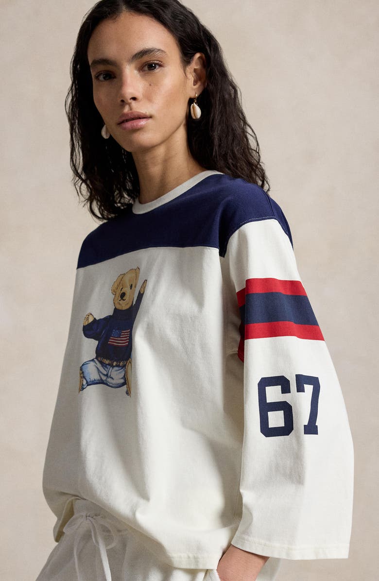 Polo Ralph Lauren Polo Bear Cotton Jersey Top, Alternate, color, Warm White/Newport Navy