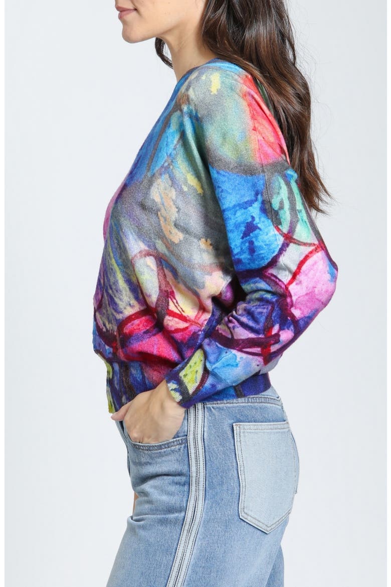 Overlapping Circles V-Neck Sweater, Alternate, color, PRISM MULTI