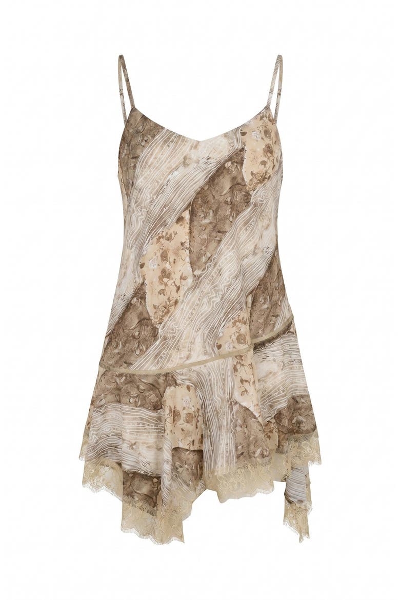 Floral Lace Trim Slip Dress, Alternate, color, Tan