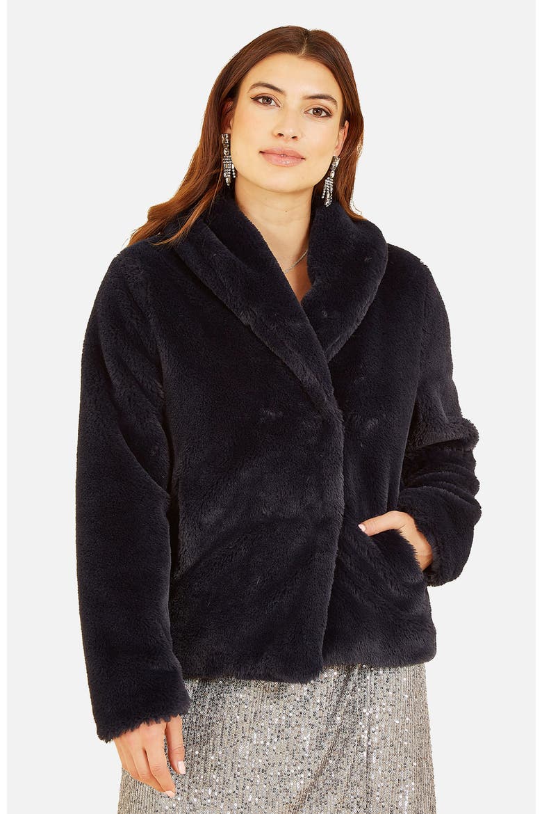 Short Wrap Faux Fur Coat, Main, color, Black