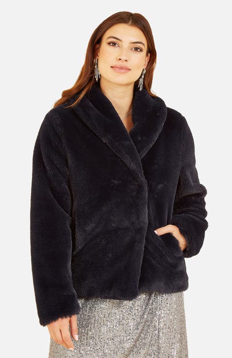 Short Wrap Faux Fur Coat