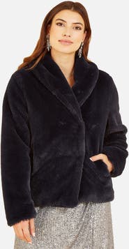 Yumi Short Wrap Faux Fur Coat