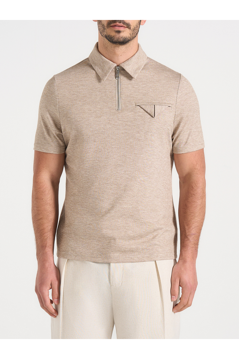 Cassian Zip Polo Shirt, Alternate, color, Taupe