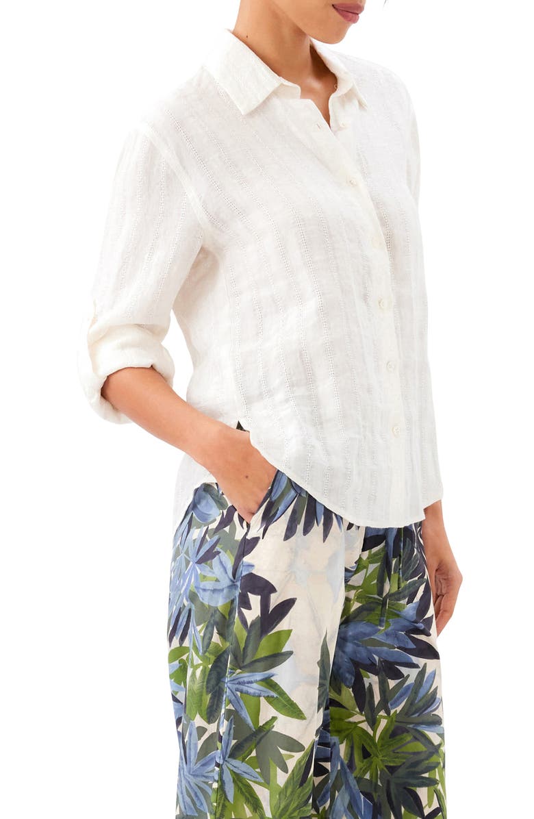 Karen Kane Stripe Linen Button-Up Shirt, Alternate, color, Cream