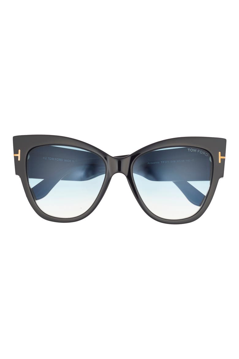 Anoushka 57mm Gradient Cat Eye Sunglasses, Alternate, color, SHINY BLACK/ GRADIENT GREY