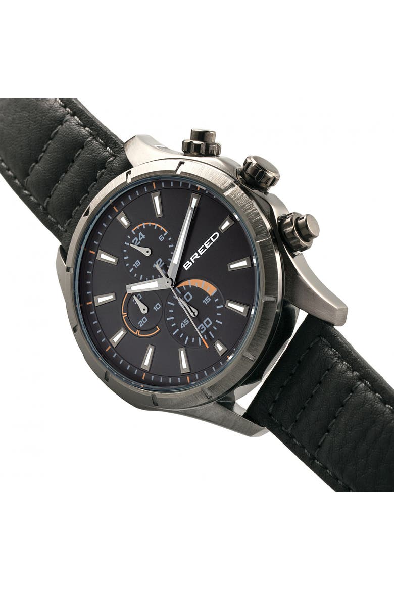 Lacroix Chronograph Leather-Band Watch, Alternate, color, Gunmetal/Black
