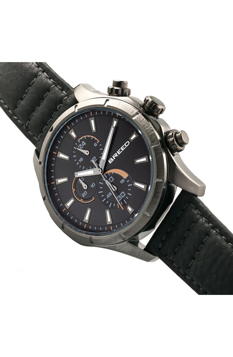 BREED Lacroix Chronograph Leather-Band Watch, Alternate, color, Gunmetal/Black