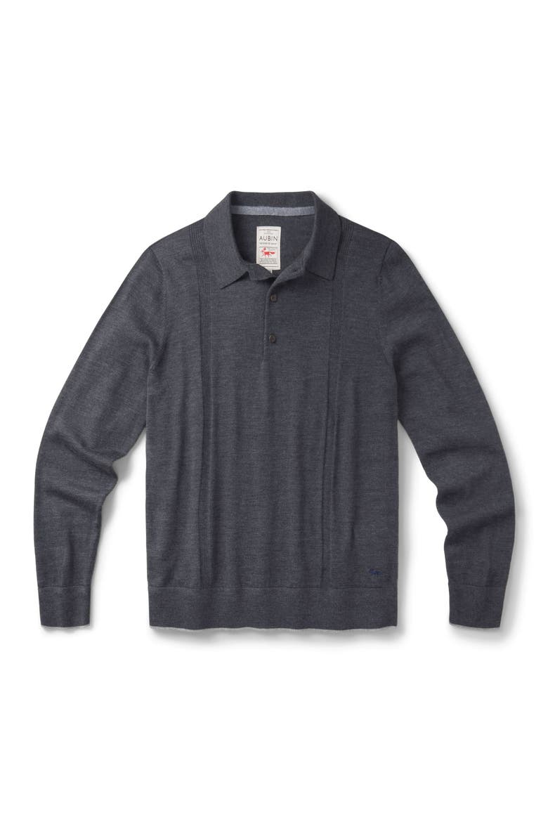 Elm Merino Textured Long Sleeve Polo, Alternate, color, Dark Charcoal