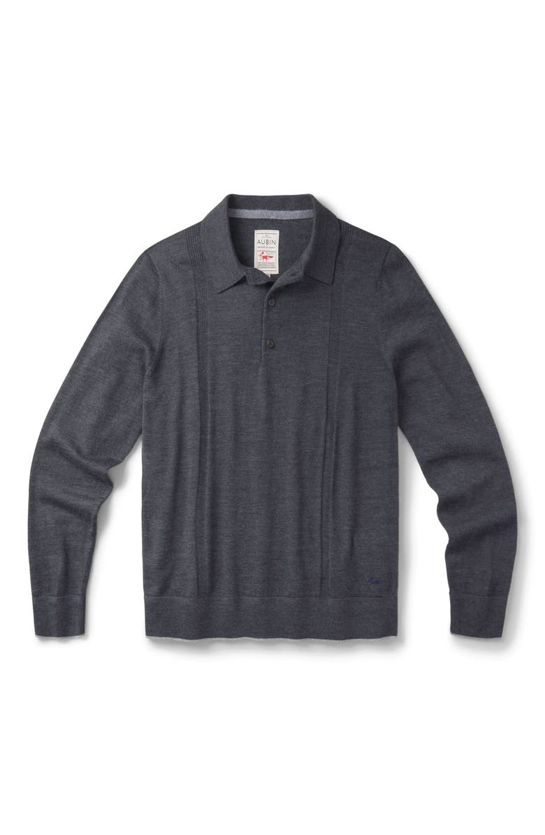 Aubin Elm Merino Textured Long Sleeve Polo, Alternate, color, Dark Charcoal