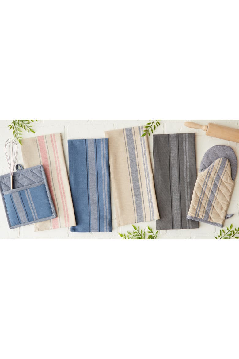 Blue Chambray French Stripe Woven Dishtowel Set/3, Alternate, color, Blue