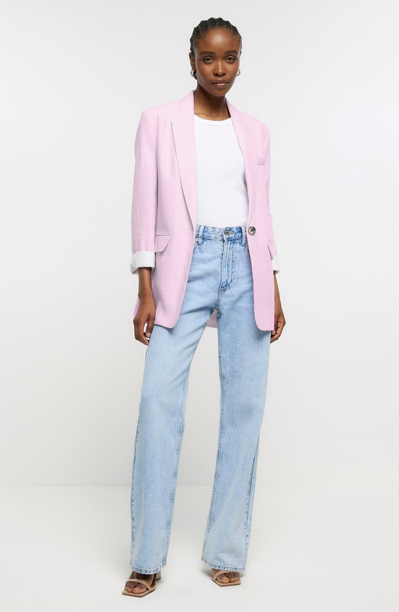 River Island Roll Cuff Linen Blend Blazer, Alternate, color,