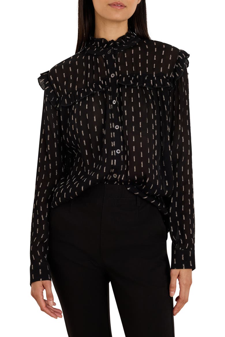 Mayfair Nights Ruffle Chiffon Shirt, Main, color, BLACK MULTI