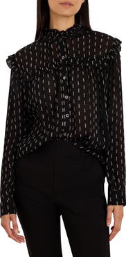 NIC+ZOE Mayfair Nights Ruffle Chiffon Shirt