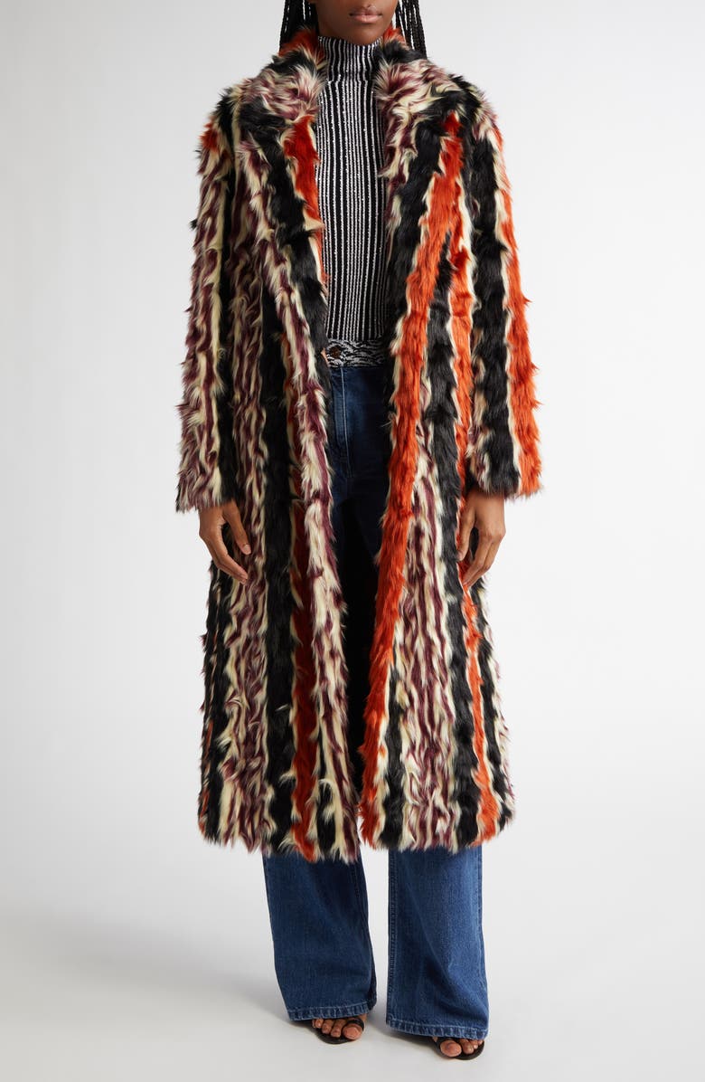 Missoni Stripe Faux Fur Long Coat, Alternate, color,