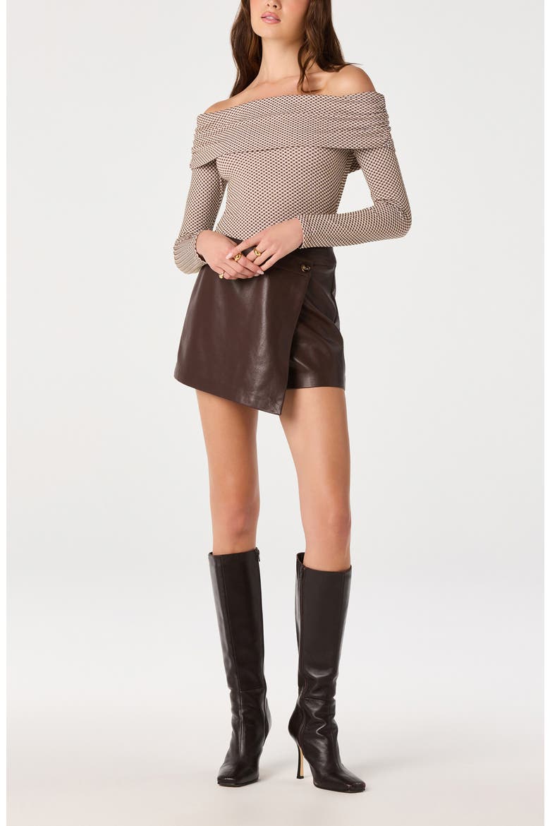 Oaklee Faux Leather Skort, Alternate, color, BROWN