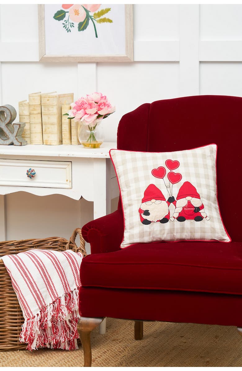 C&F Home Gnomes w/ Heart Balloons Embroidered Valentine's Day Accent Throw Pillow 18" x 18", Alternate, color, Red