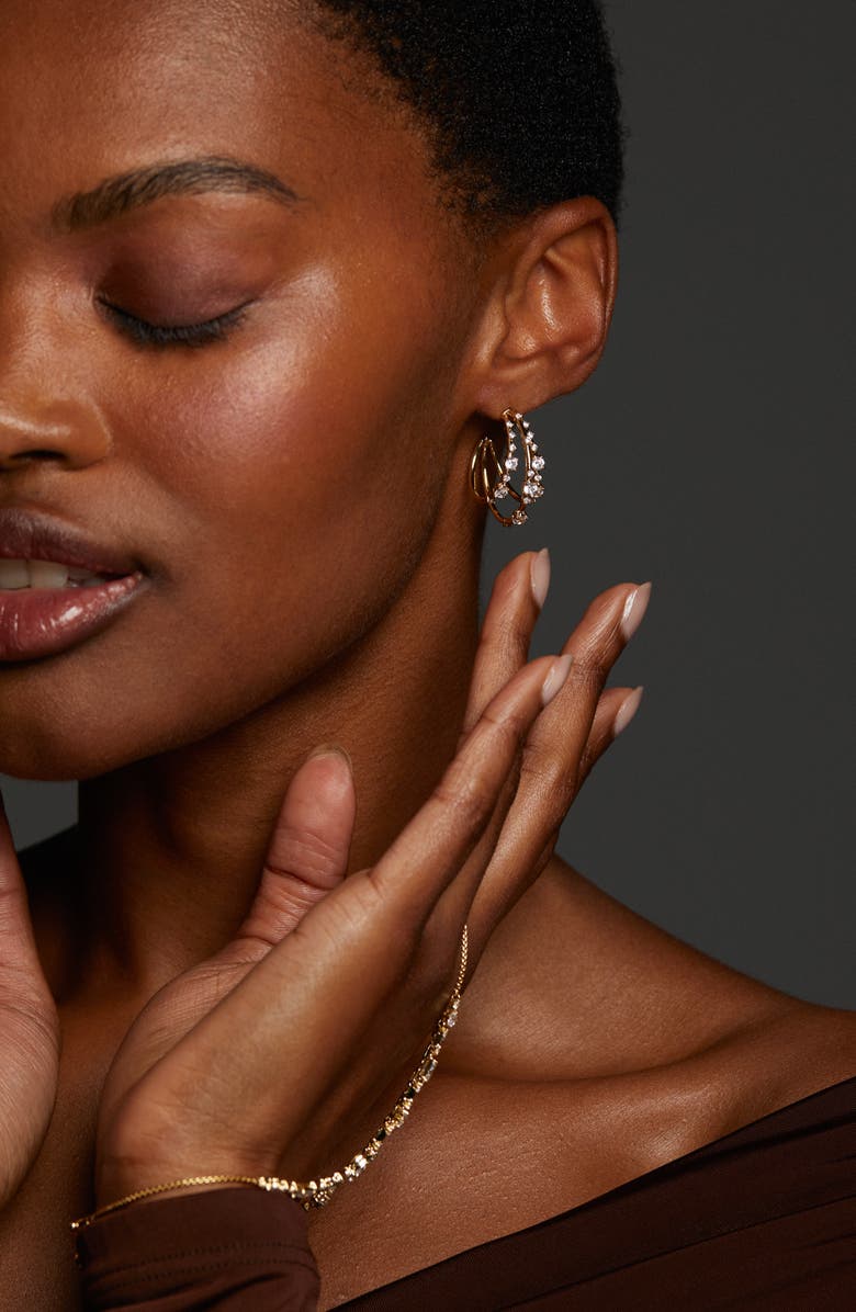 Nadri Everleigh Cubic Zirconia Three Hoop Earrings, Alternate, color, Gold