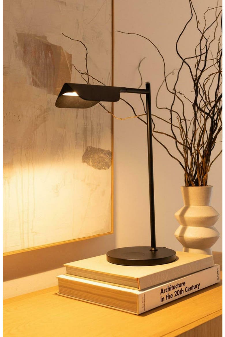Leaf 16" Wireless Charging Pad Industrial LED Table Lamp, Black, 3-Way Dimming, Alternate, color, Black