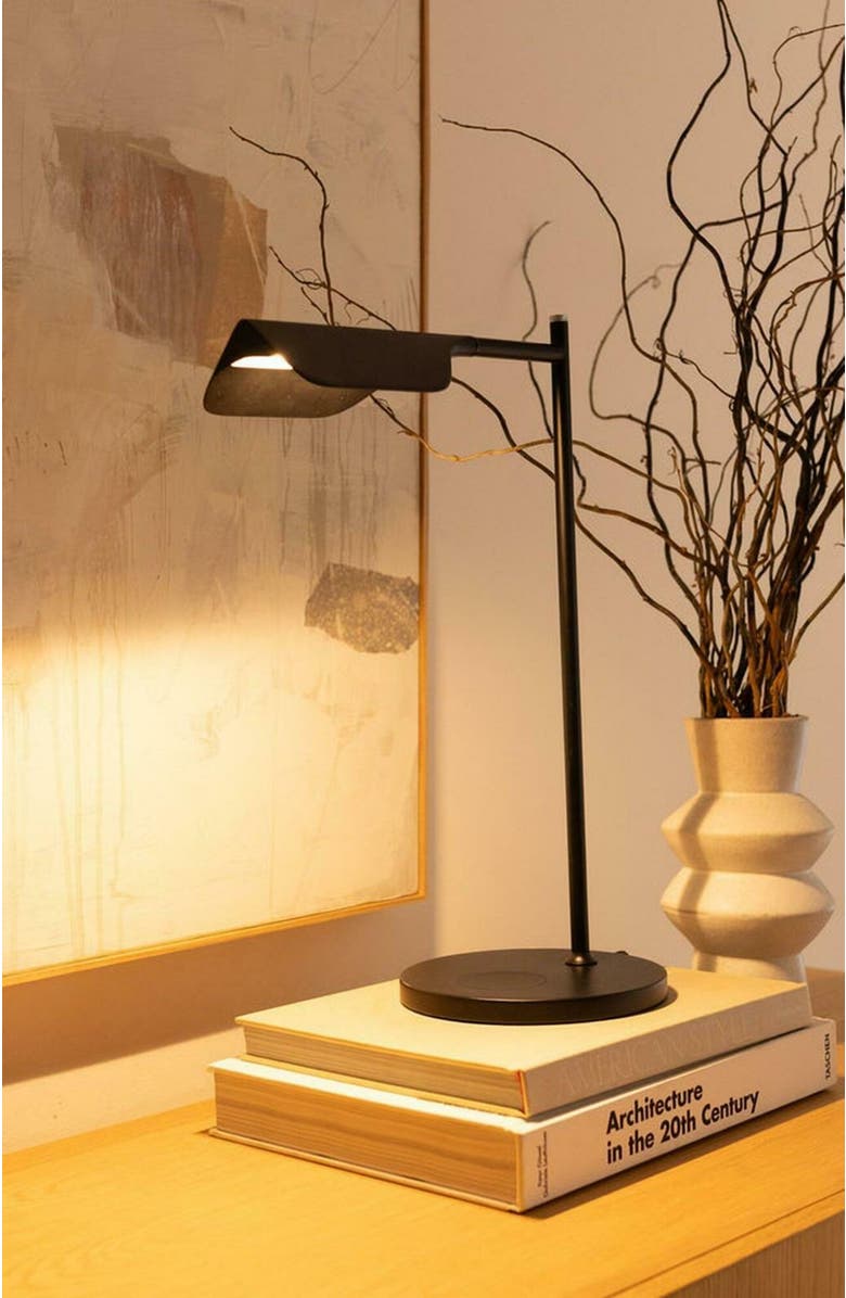 Brightech Leaf 16" Wireless Charging Pad Industrial LED Table Lamp, Black, 3-Way Dimming, Alternate, color, Black