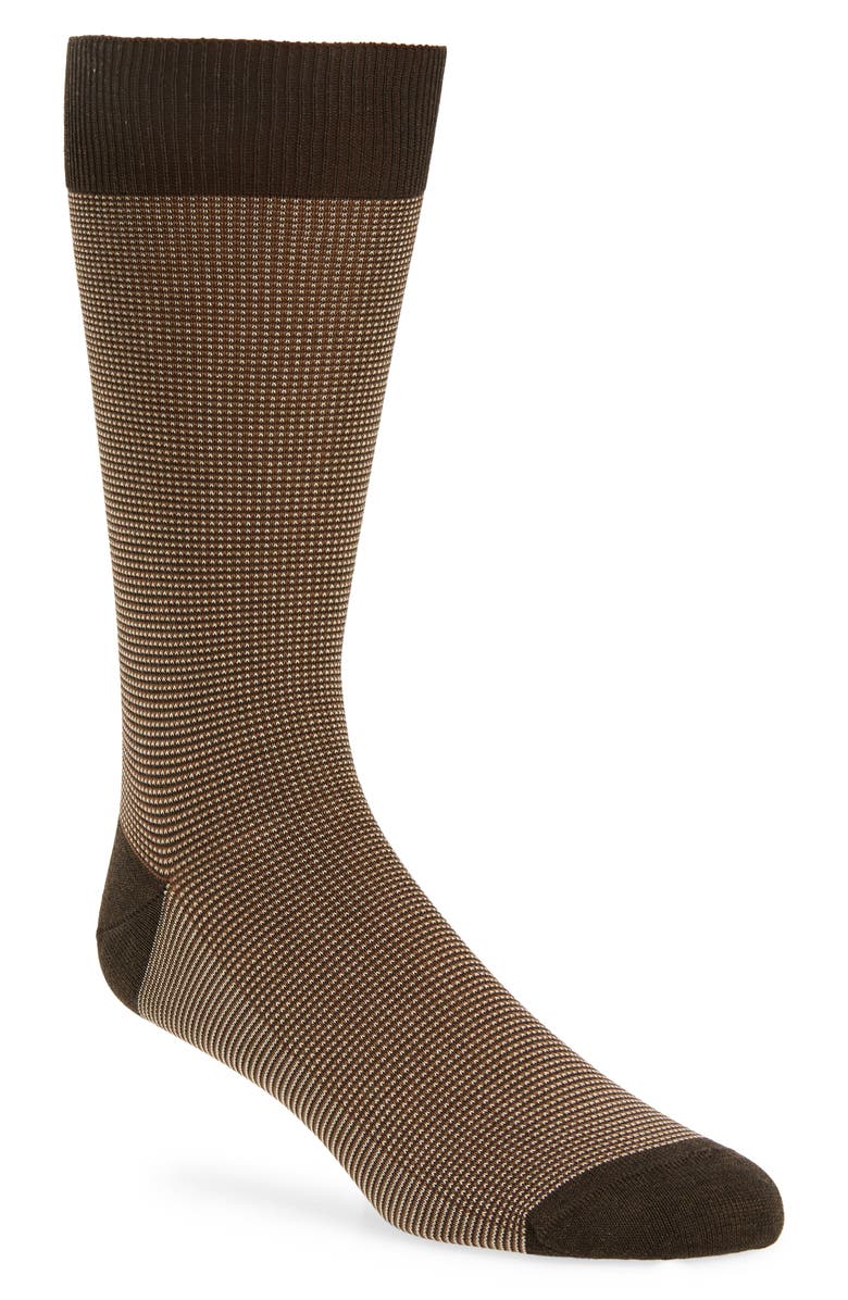 Pantherella Tewkesbury Cotton Blend Bird's Eye Dress Socks, Main, color, Dark Brown Mix