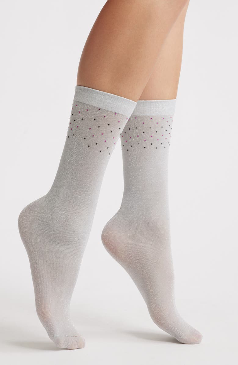 HIGH HEEL JUNGLE Baby Shimmer Crew Socks, Main, color, Silver Black