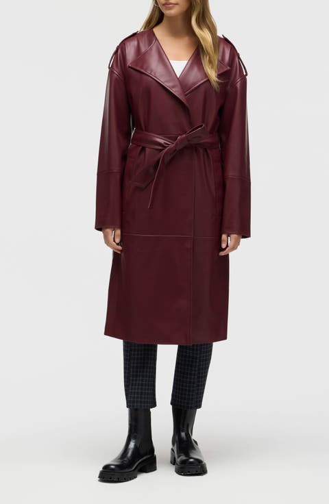 Belted Faux Leather Trench Coat