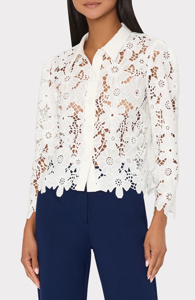 Milly June Roja Lace Button-Up Shirt, Main, color, 