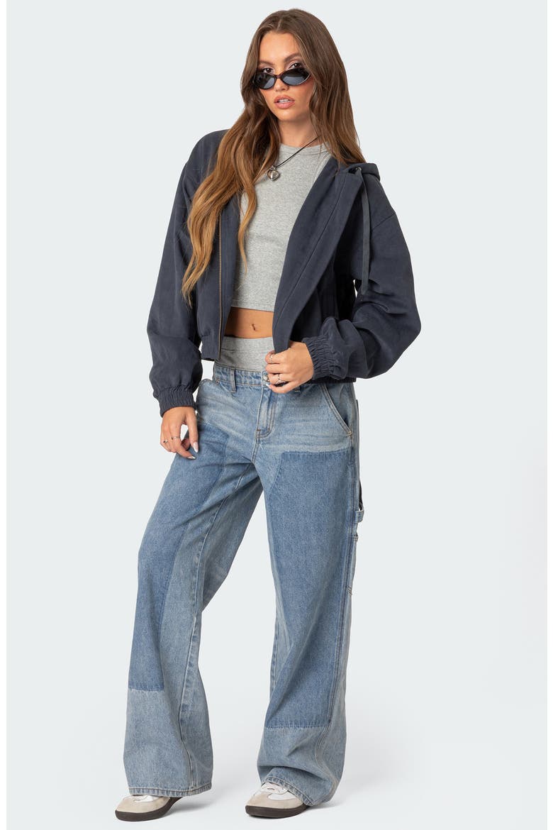 Milly Oversize Zip Crop Hoodie, Alternate, color, NAVY