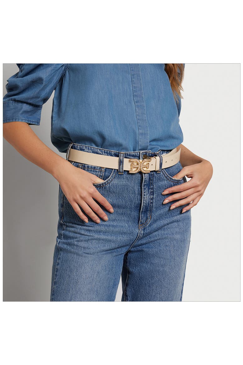 Imitation Pearl Logo Plaque Belt, Alternate, color, IVORY