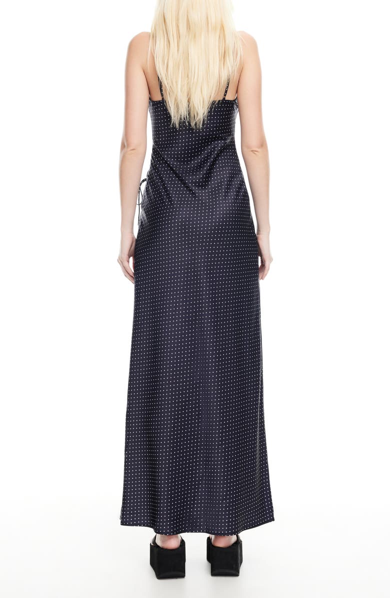 LIONESS About Polka Dot Cutotut Tie Detail Satin Slipdress, Alternate, color, Onyx Polka