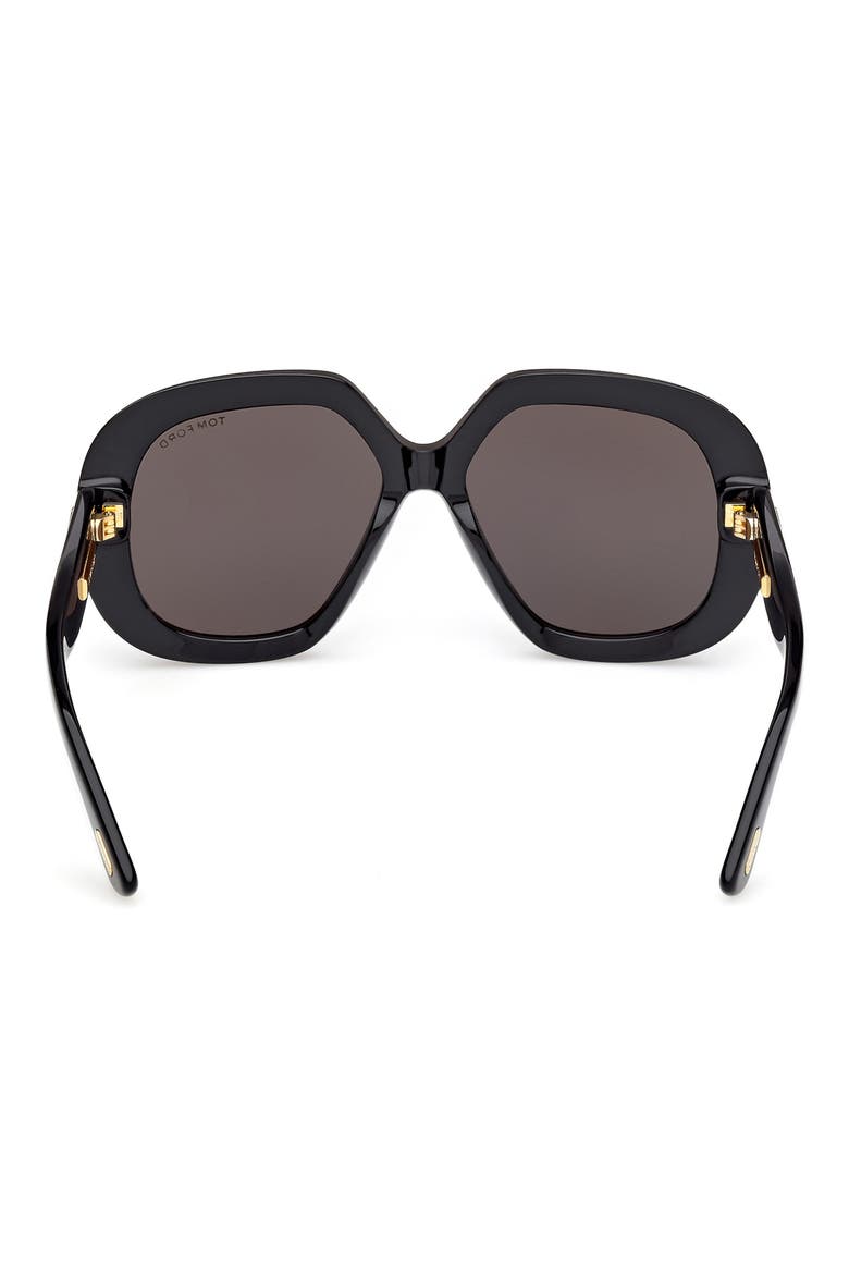 56mm Geometric Sunglasses, Alternate, color, SHINY BLACK BEVELED/ SMOKE